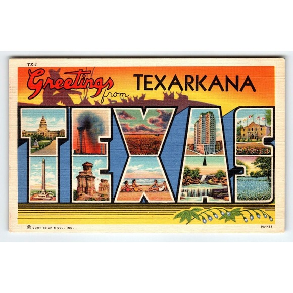 Greetings From Texarkana Texas Large Big Letter Postcard Linen Unused Curt Teich - Picture 1 of 2